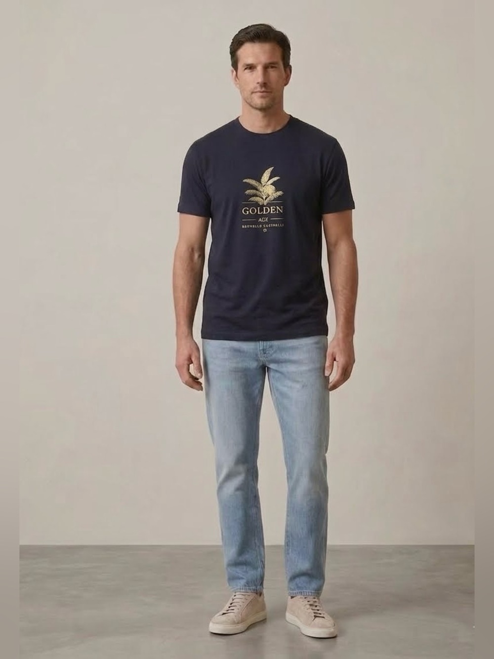 Brunello Cucinelli Men's "The Golden Age" Palm Tree Cotton Graphic T-Shirt XXL